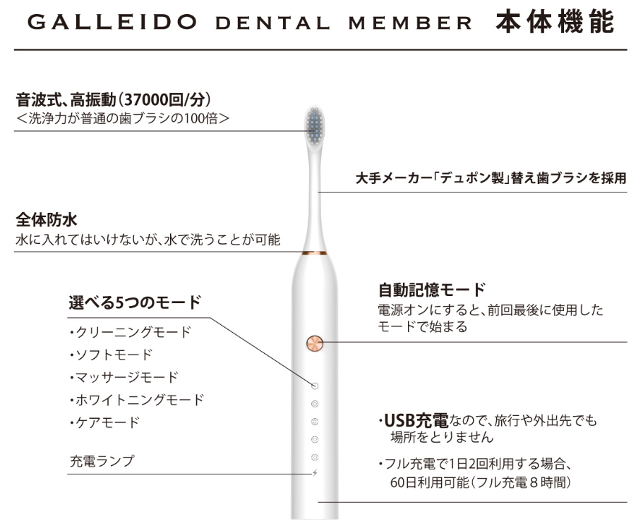 GALLEIDO DENTAL MEMBERの本体機能